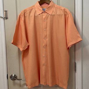 Newport Isle Men's XL 70% Rayon/30% Polyester Button Down Shirt Orange/White